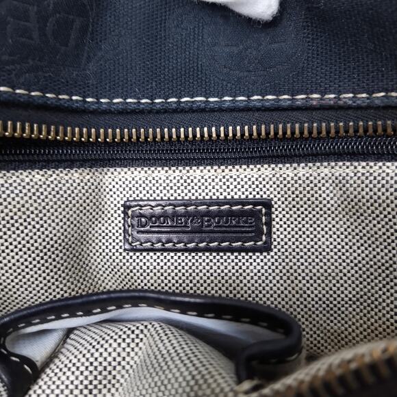 Dooney & Bourke Dark Blue Canvas DB Printed Buckle Pocket Zipper Tote Bag - Picture 11 of 16